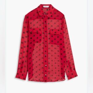 Equipment Coral Sheer Shirt with Black Dots